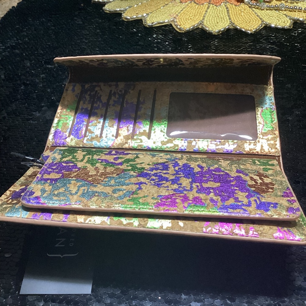 Vibrant Gold and Purple cork wallet with Holographic Appeal